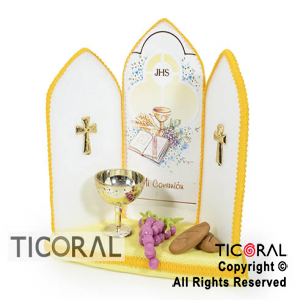 ADORNO ALTAR CON ESTAMPA DE COMUNION PORCELANA FRIA x 1
